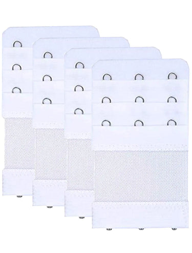 Bra Extender 3 Hooks 3 Rows Elastic Bra Band Hook Strap Extensions for Women, Pack of 4 White